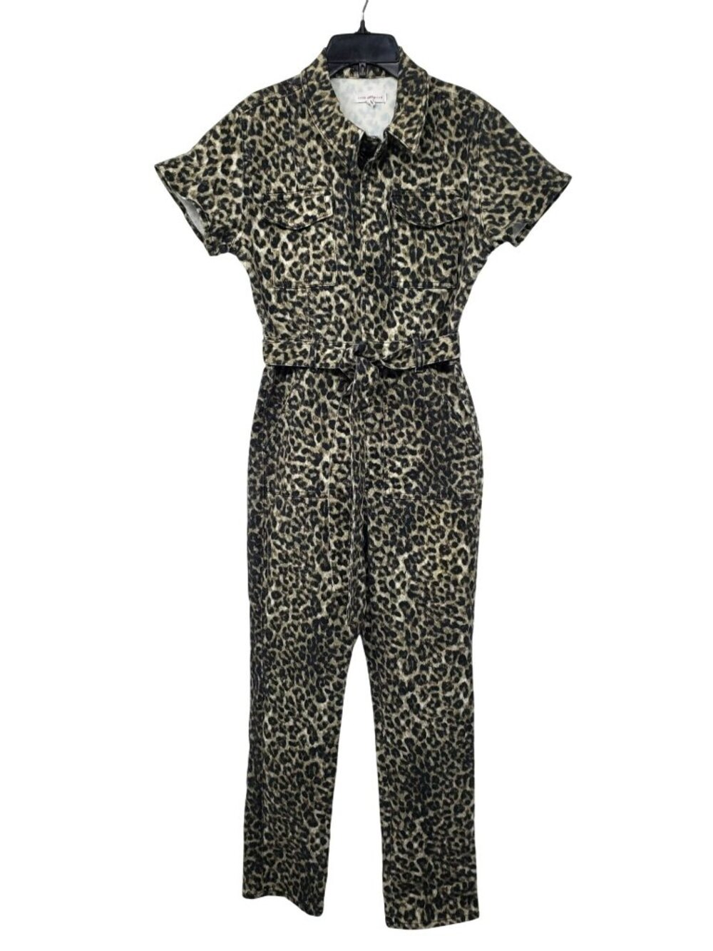 Good American Leopard Print Short Sleeve Utility Jumpsuit - Black & Tan